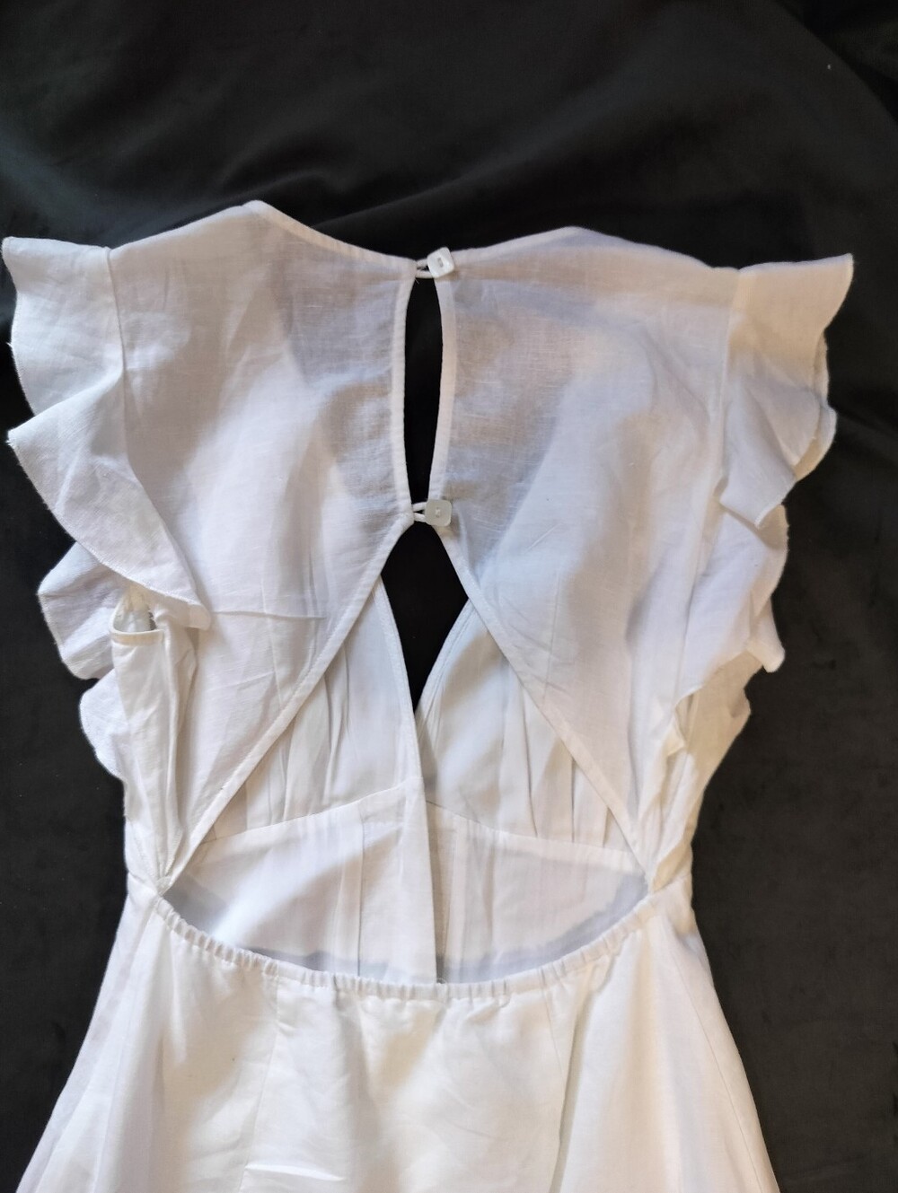 EUC Charlie Holiday White Linen Cotton Button Up Midi Dress Flutter Sleeves XS - Picture 3 of 8